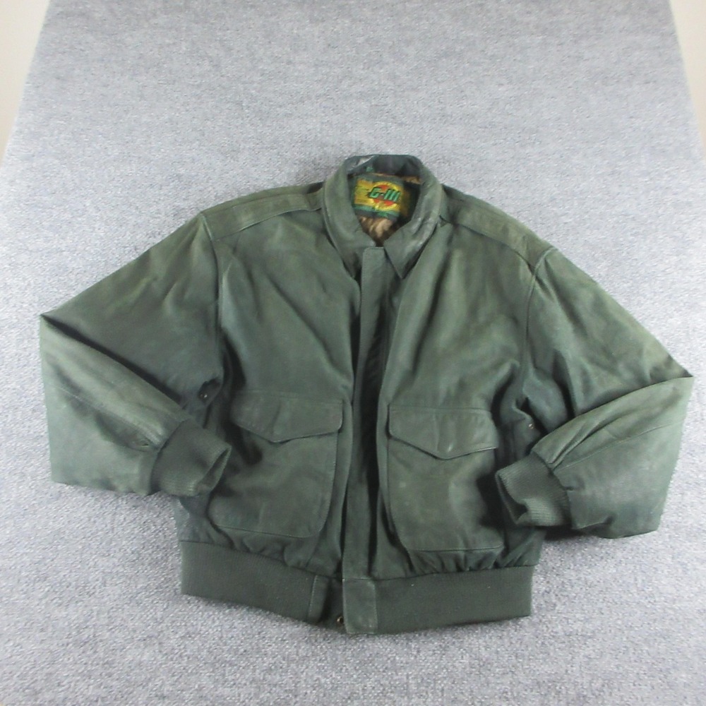 Vintage G-III Jacket Mens L Green Leather Bomber Lined Insulated Front Pockets